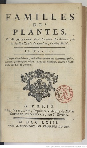 Michel Adanson - Familles naturelles des plantes