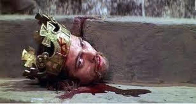 Macduff kills Macbeth *  (quote is from Act 5 Scene 7 line 19-21 )