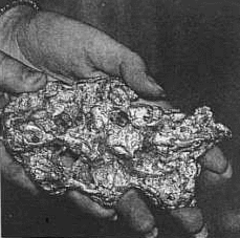 Two gold nuggets found in the north fork of the American River.