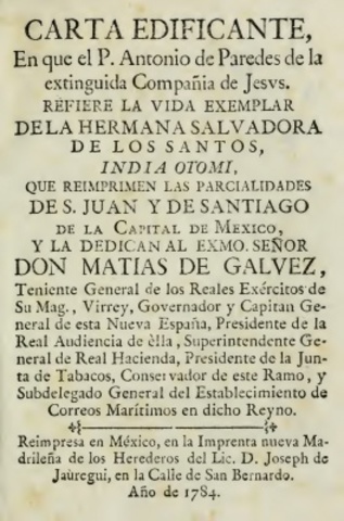 Publicación de la Carta Edificante de ....Salvadora de los Santos