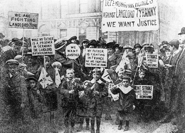 Women from London demonstarte their rights to work in the war indsustries.