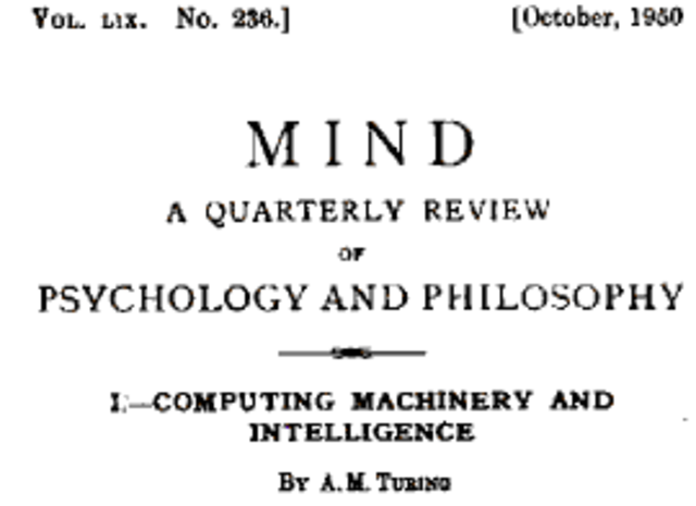 Publishes "Computer Machinery and Intelligence"