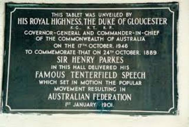 Henry Parkes campaigns for Federation in his Tenterfield Speech. Colony Premiers agree to a Federation conference.