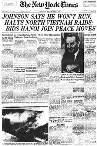 President Johnson announces he will not run for re-election