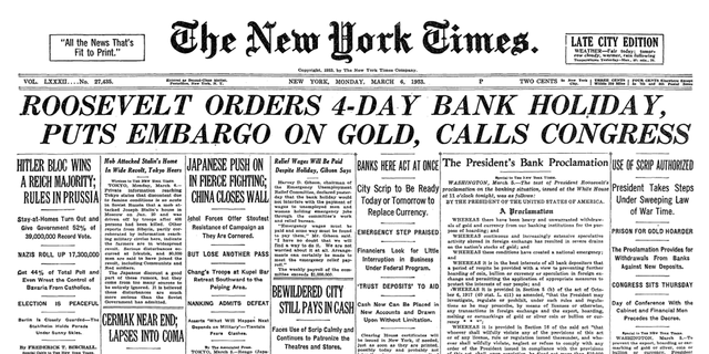 FDR orders banks to be closed.