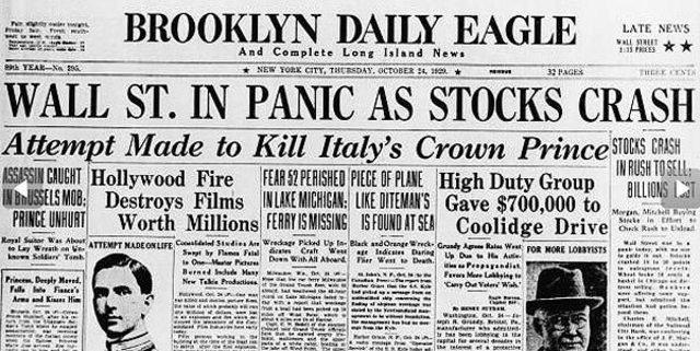 1929-1930 Caída de la Bolsa de Nueva York. Crisis económica mundial.