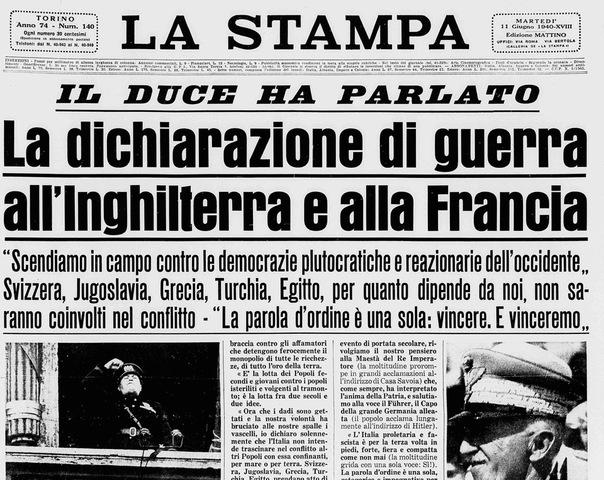 Italia entra en guerra junto a Alemania