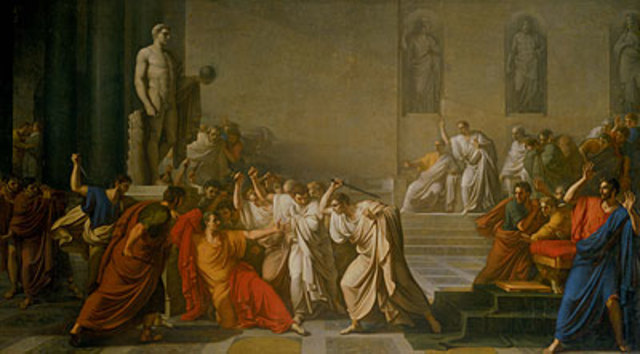 El día en que Julio César cae asesinado a la entrada de la Curia