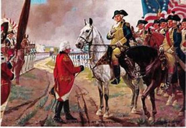 British forces under Cornwallis surrender to Washington at Yorktown