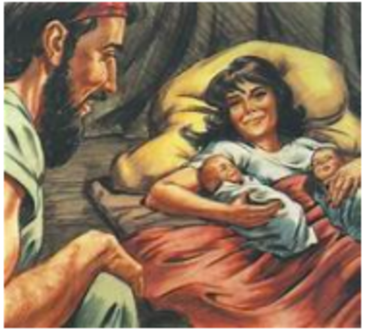 Rebekah gives birth to Esau and Isaac