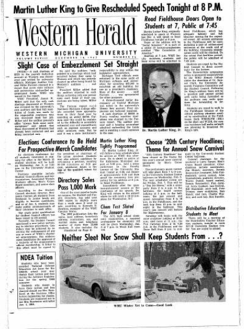 Martin Luther King to Give Rescheduled Speech Tonight at 8 P.M.