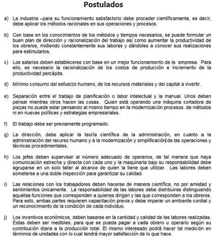 Síntesis de los Postulados de la Administración Cientíﬁca Propuestos por Taylor