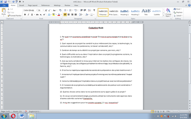 Chestionar de evaluare finala