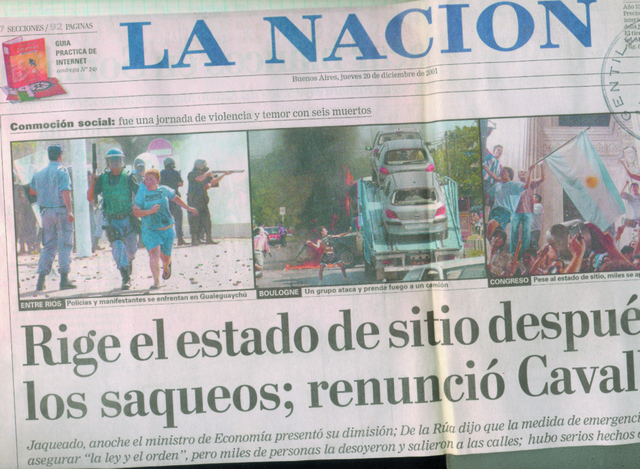 De la Rúa anuncia el Estado de Sitio