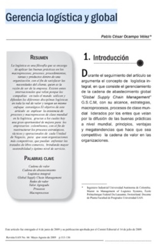 Ocampo Vélez, Pablo César, Gerencia logística y global