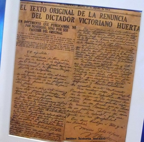 Renuncia de Huerta a la Presidencia