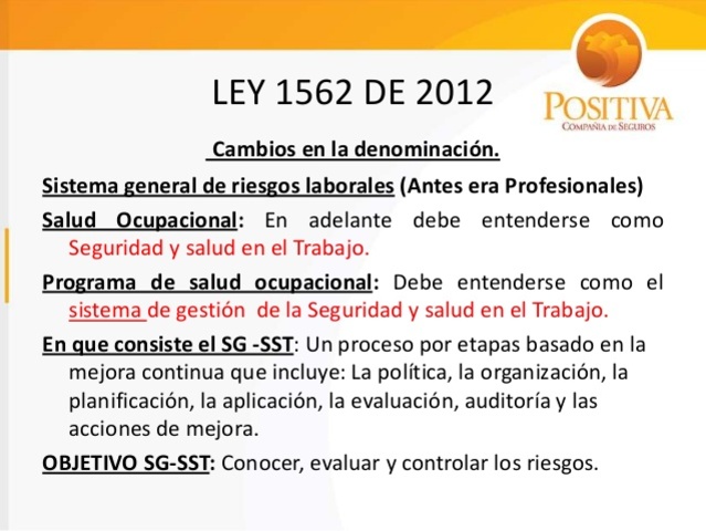 Ley 1562 de 2012
