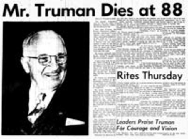 Harry S Truman Dies
