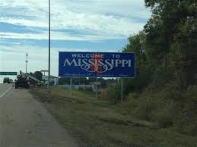 Arrives in Mississippi