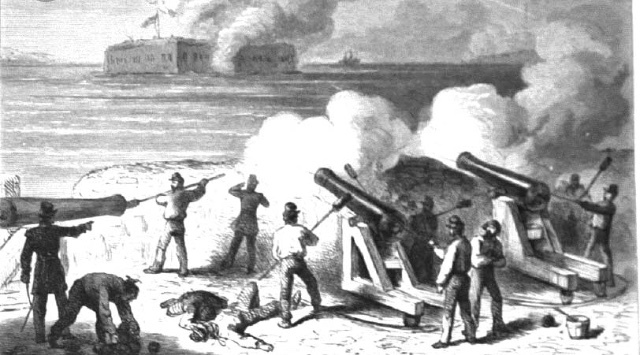 Confederate forces fire on fort Sumter
