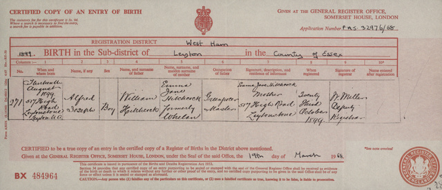 Alfred Hitchcock's birth