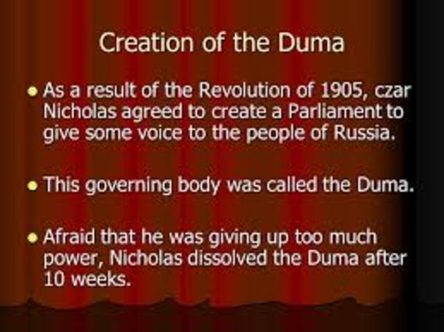 Duma dissolved by Czar Nicholas