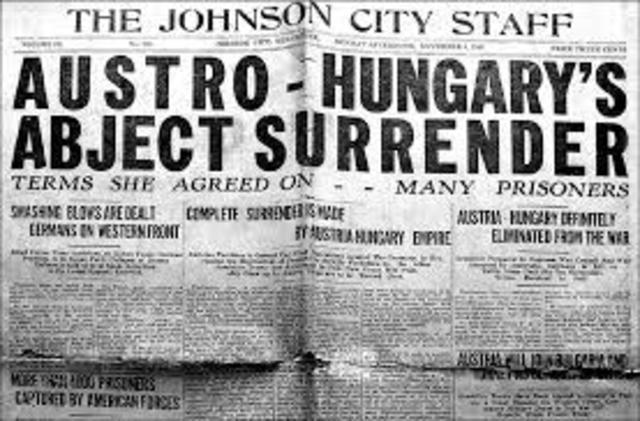 Austria-Hungry surrenders to the Allies
