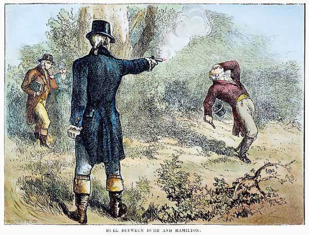 Aaron Burr kills Alexander Hamilton in a duel