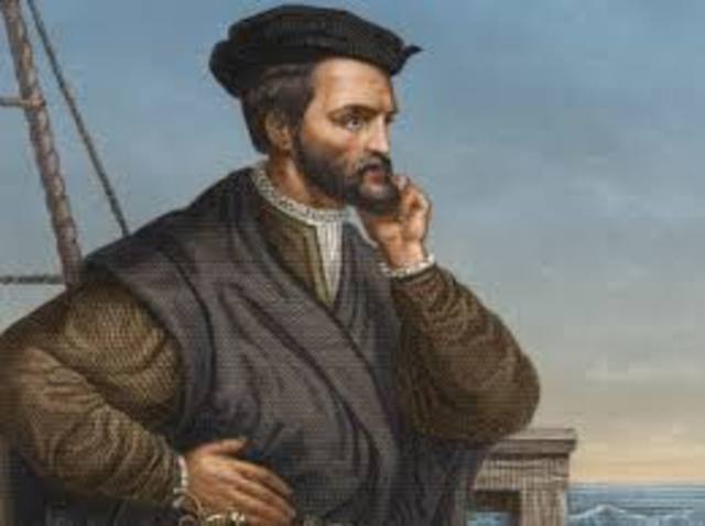 Jacques Cartier claims the St. Lawrence region for France