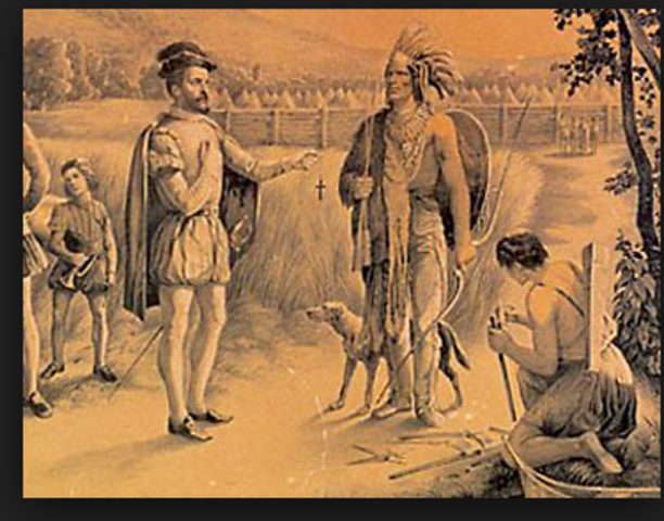 Jacques Cartier claims the St.Lawrence river region for France