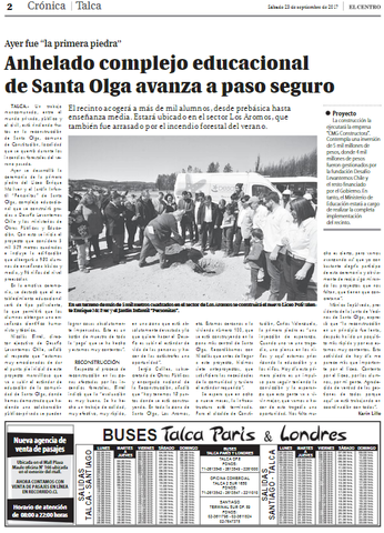"Primera piedra" de complejo educacional para Santa Olga