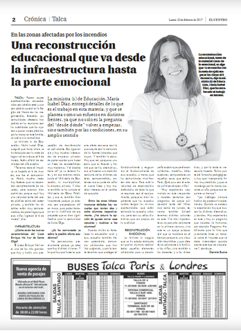 Reconstrucción educacional considera infraestrcutura y parte emocional.