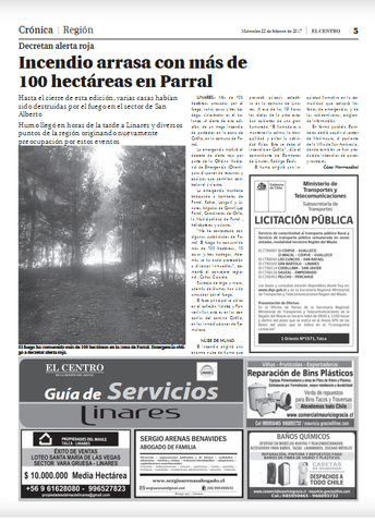 Incendio arrasa con más de 100 hectáreas en Parral