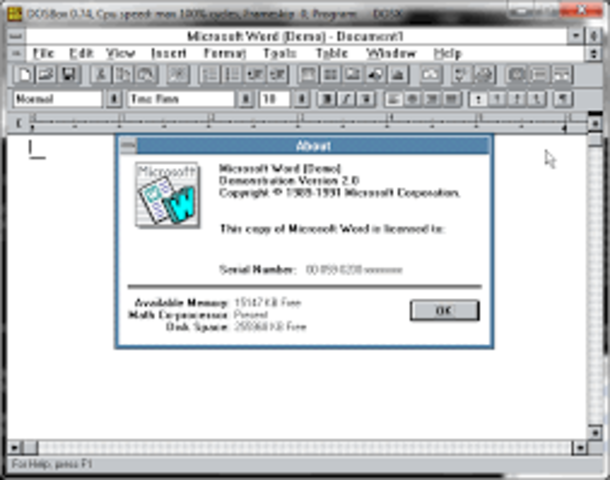 Primera version de Word para Windows