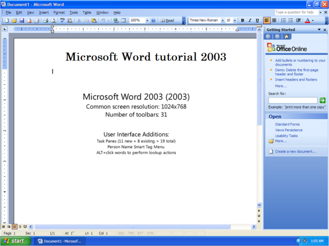 2003: Word 2003