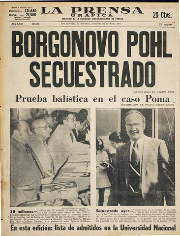 Canciller de la república Mauricio Borgonovo Pohl es secuestrado.