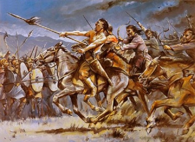 The Romans Unite with the Visigoths to stop the Huns in Gaul during  the Battle of Châlons