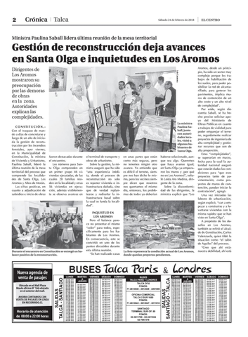 Ministra Paulina Saball lidera última reunión de la mesa territorial: gestión de reconstrucción deja avances en Santa Olga e inquietudes en Los Aromos