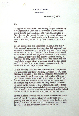 Kennedy Sends a Letter to Khrushchev
