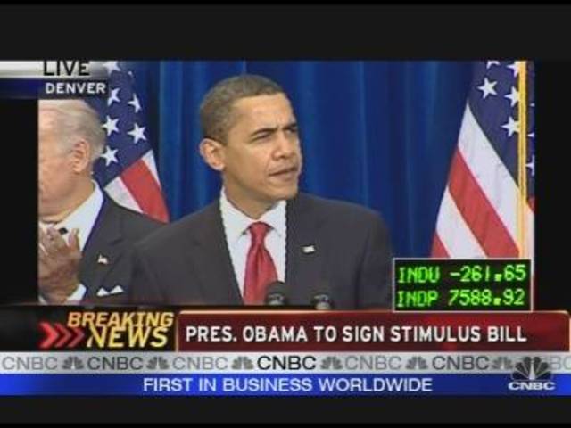 Obama Signs Stimulus Package to Battle Recession