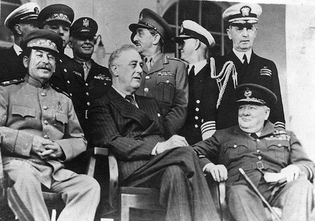 Roosevelt, Churchill, Stalin meet at Teheran.