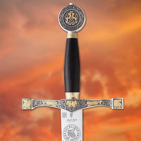 King Arthur receives the magical sword, Excalibur, from the lady of the lake