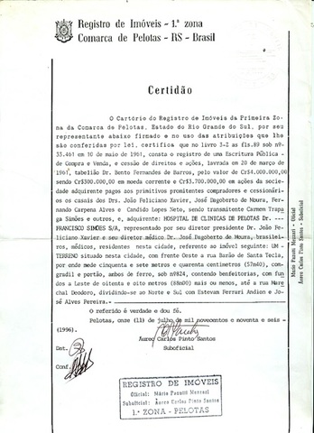 Registro escritura de compra do terreno