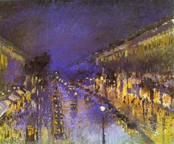 Le Boulevard Montmartre, effet de nuit by Pissarro