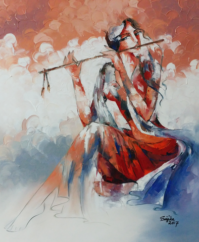 Young Lady Playing Flute by Sajida Hussain