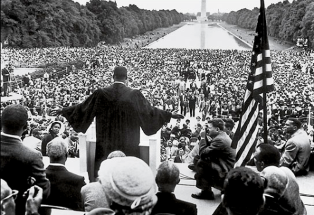 8/28/9163 Martin Luther king gives the closing address at Lincoln memorial.