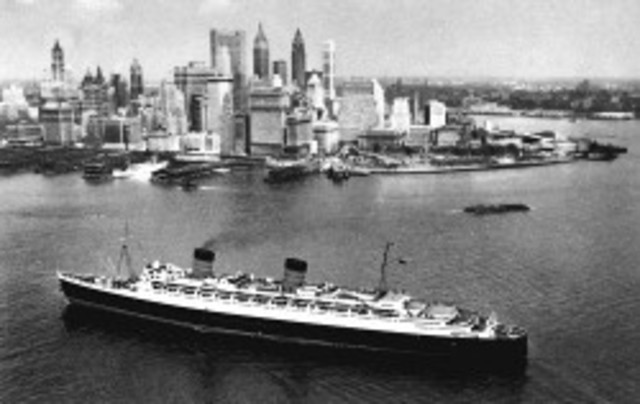 Passenger liner Queen Elizabeth sails for New York.