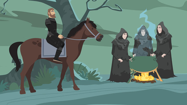 Macbeth and Banquo meet the witches