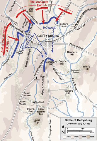 Map of Battle of Gettysburg Day 1