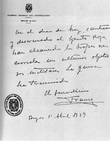 Comunicado del general Franco